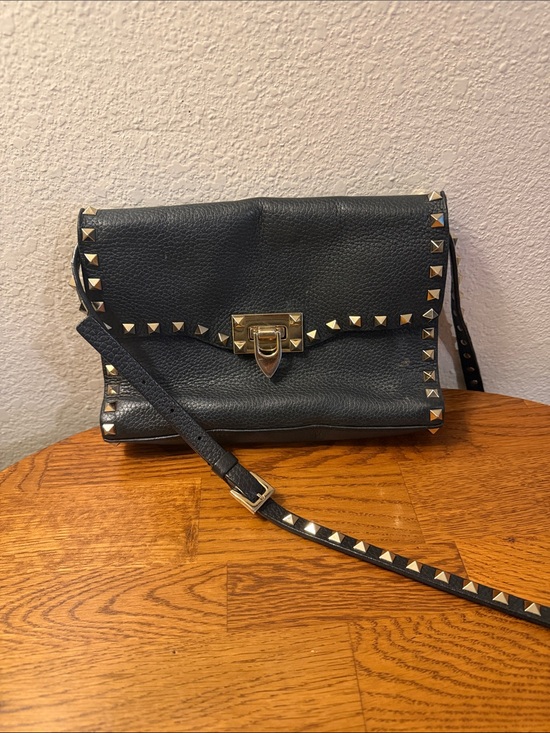 Valentino Garavani Handbags - Valentino Garavani Black Leather Studded Crossbody with Gold Hardware